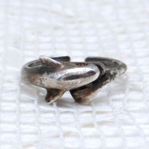 Vintage Sterling Silver Dolphin Toe Ring Adjustable Size 3.5 Ocean Theme